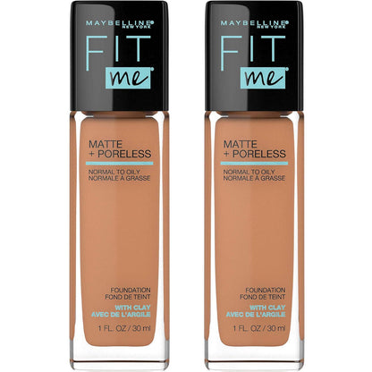 Maybelline Fit Me Matte + Poreless Liquid Foundation Makeup, Toffee, 2 COUNT Oil-Free Foundation,