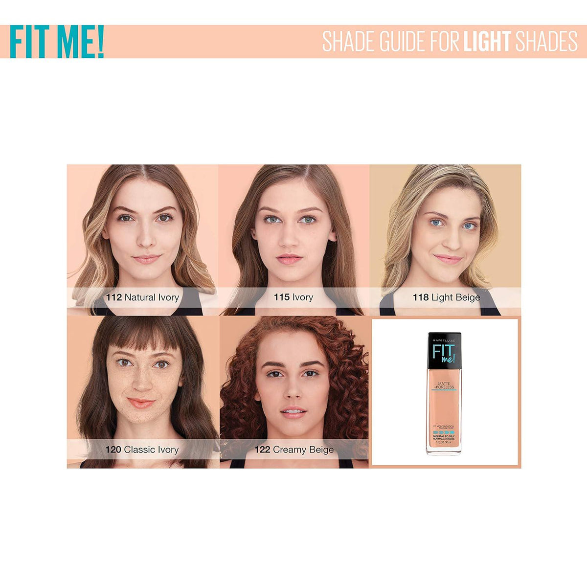 Maybelline Fit Me Matte + Poreless Liquid Foundation Makeup, Classic Ivory, 2 COUNT Oil-Free Foundation,