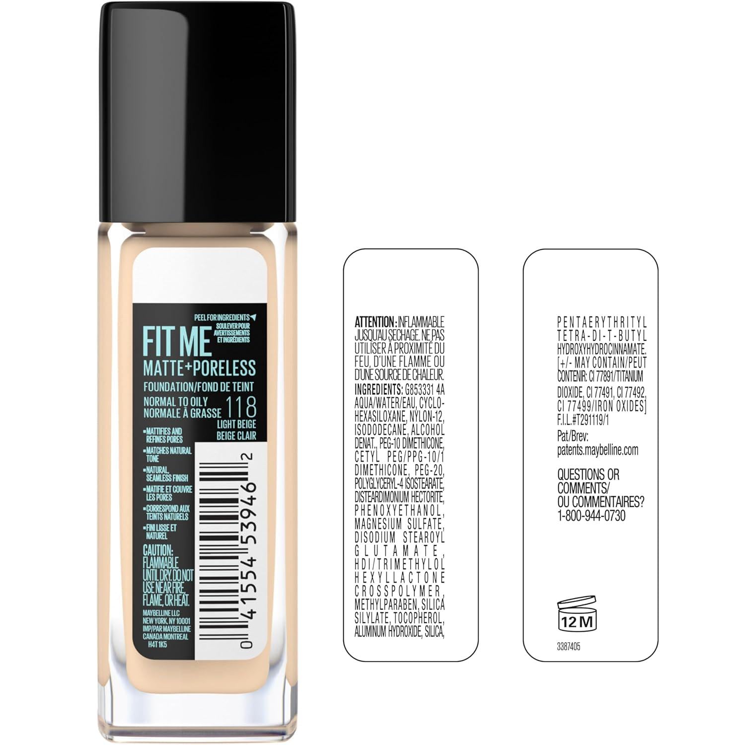Maybelline Fit Me Matte + Poreless Liquid Oil-Free Foundation Makeup, True Beige, 1 Count (Packaging May Vary),