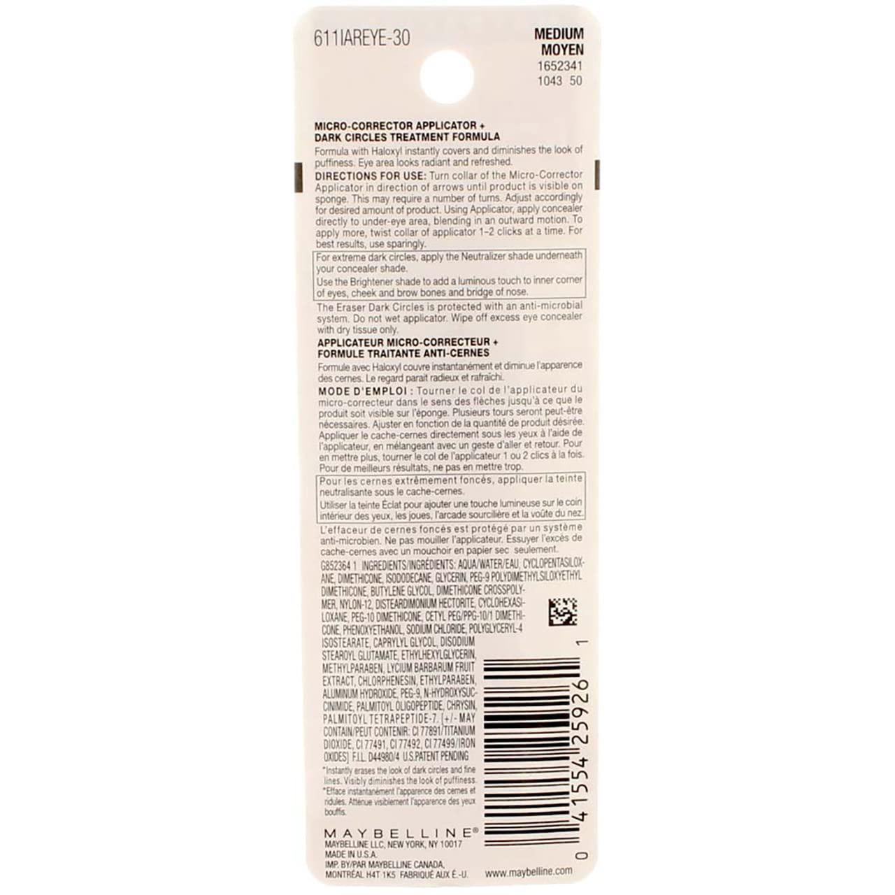 Maybelline Instant Age Rewind Eraser Dark Circles Treatment Concealer, Medium .2 Oz (Pack Of 4),