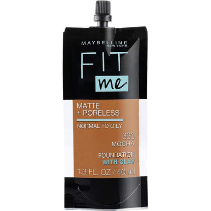 Maybelline New York Fit Me Matte + Poreless Liquid Foundation, Pouch Format, 360 Mocha, 1.3 Ounce,
