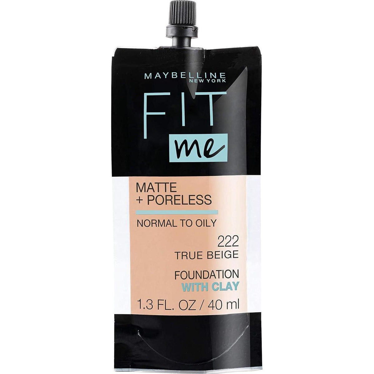 Maybelline New York Fit Me Matte + Poreless Liquid Foundation, Pouch Format, 222 True Beige, 1.3 Ounce,
