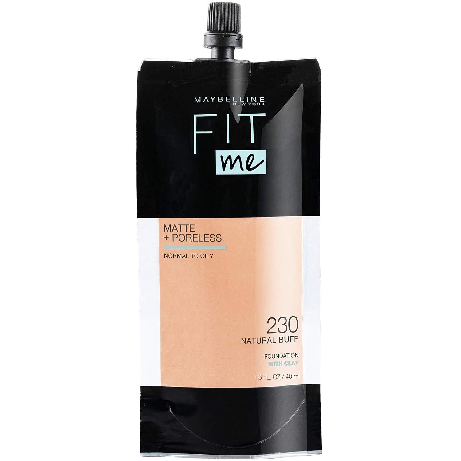 Maybelline New York Fit Me Matte + Poreless Liquid Foundation, Pouch Format, 230 Natural Buff, 1.3 Ounce,