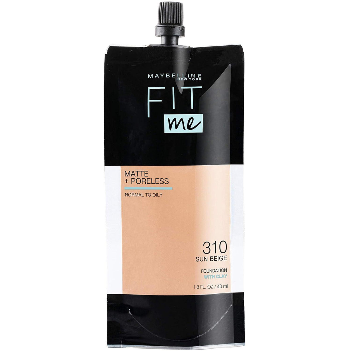 Maybelline New York Fit Me Matte + Poreless Liquid Foundation, Pouch Format, 310 Sun Beige, 1.3 Ounce,