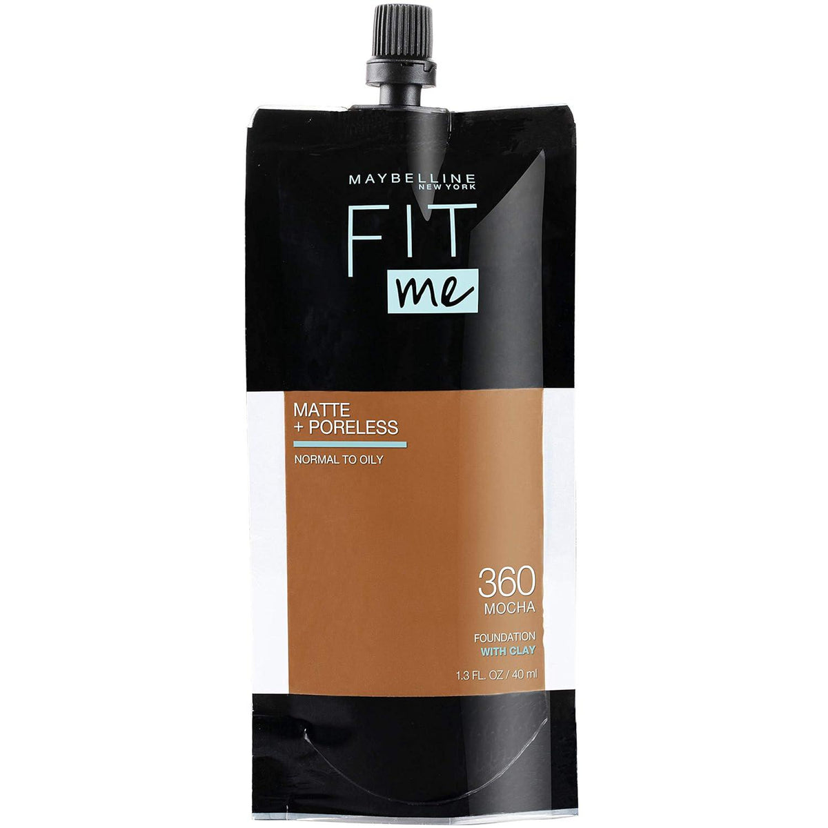 Maybelline New York Fit Me Matte + Poreless Liquid Foundation, Pouch Format, 360 Mocha, 1.3 Ounce,