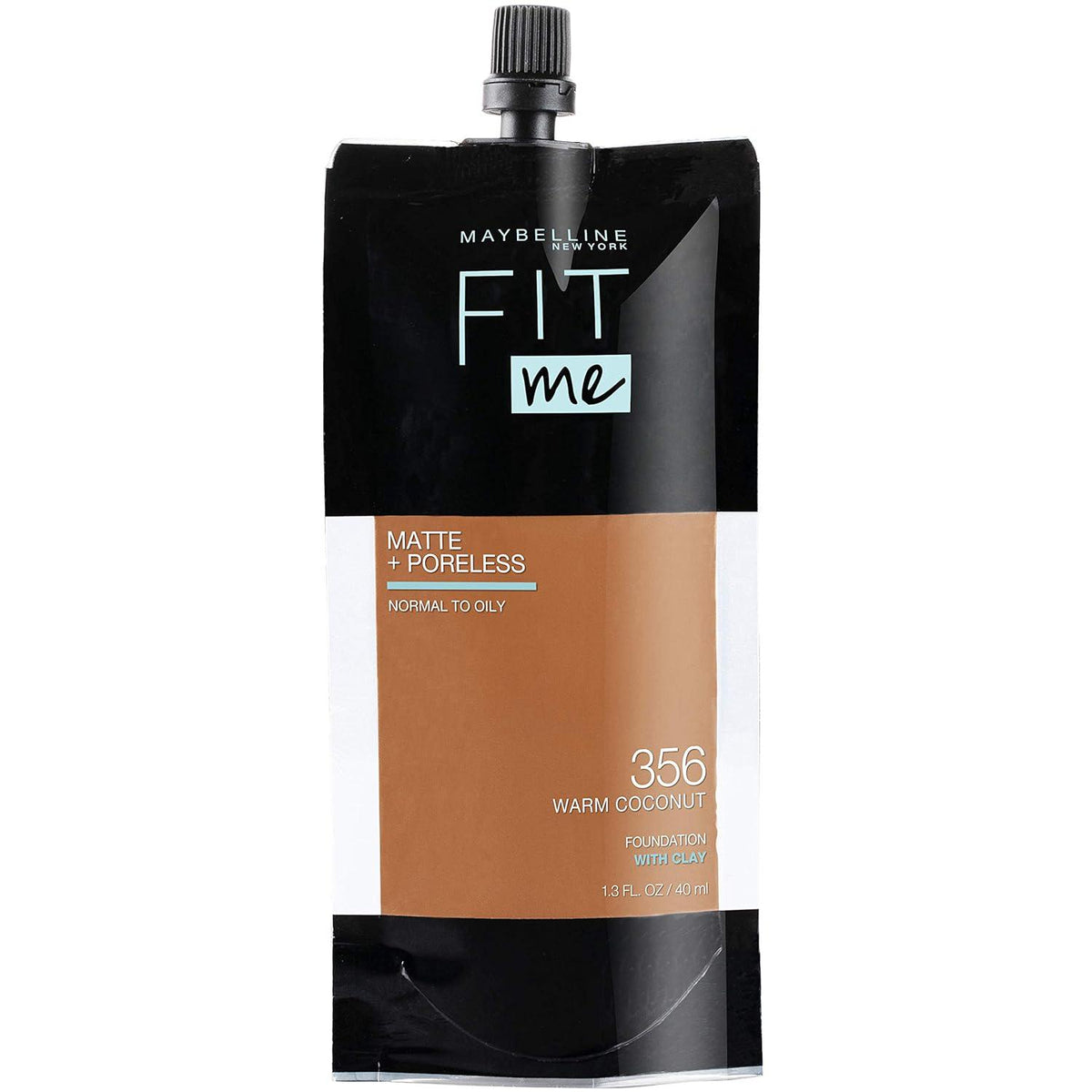 Maybelline New York Fit Me Matte + Poreless Liquid Foundation, Pouch Format, 356 Warm Coconut, 1.3 Ounce,