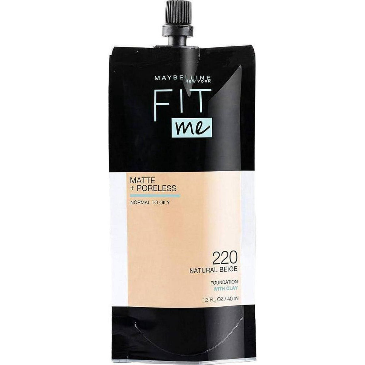Maybelline New York Fit Me Matte + Poreless Liquid Foundation, Pouch Format, 220 Natural Beige, 1.3 Ounce,