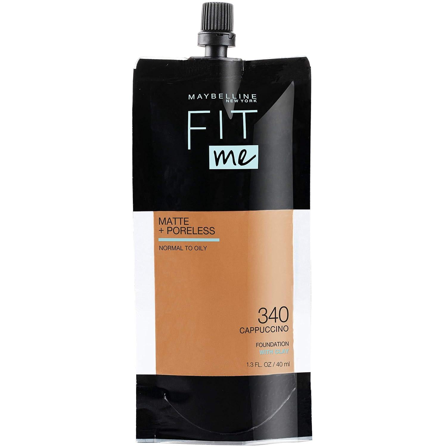 Maybelline New York Fit Me Matte + Poreless Liquid Foundation, Pouch Format, 340 Cappuccino, 1.3 Ounce,