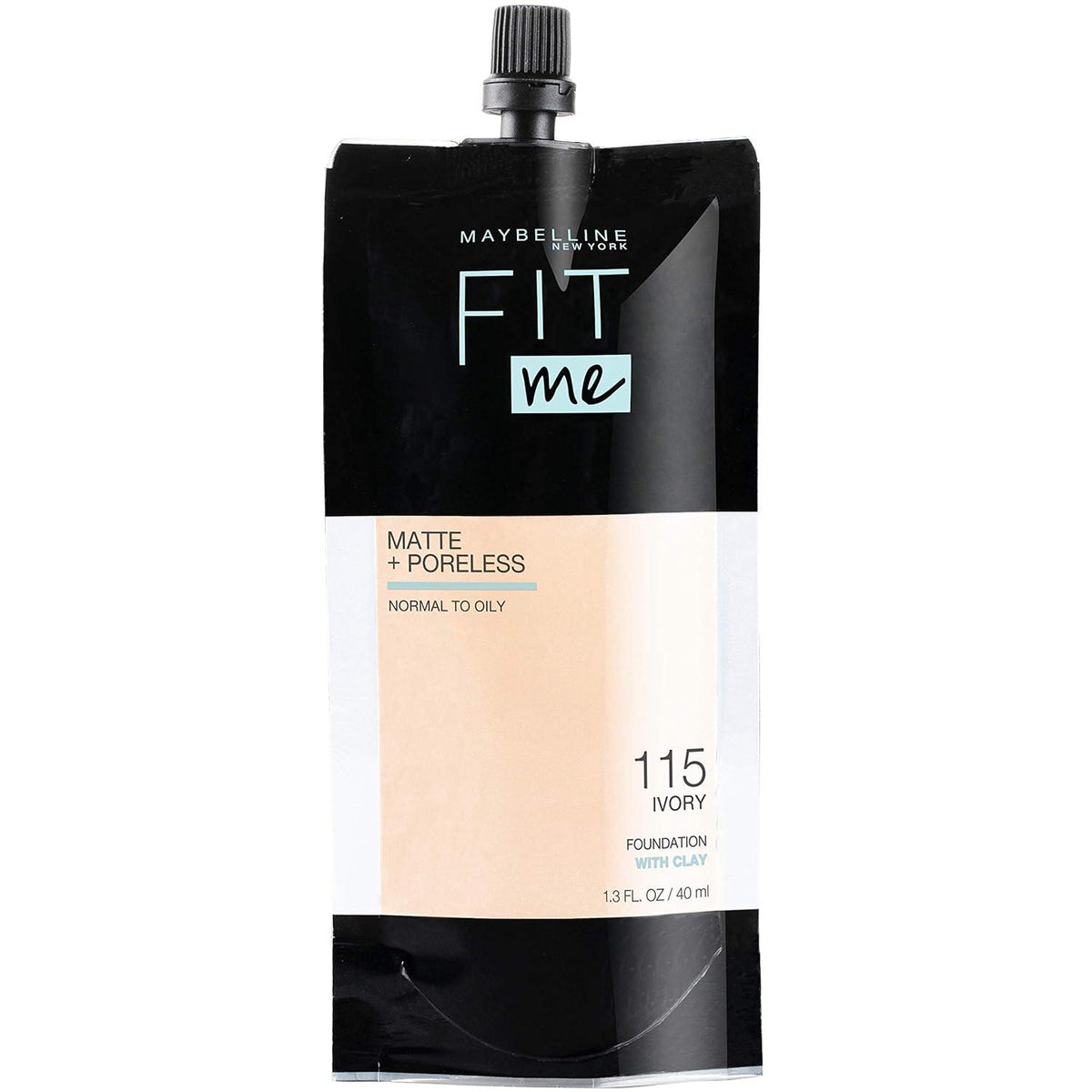 Maybelline New York Fit Me Matte + Poreless Liquid Foundation, Pouch Format, 115 Ivory, 1.3 Ounce,