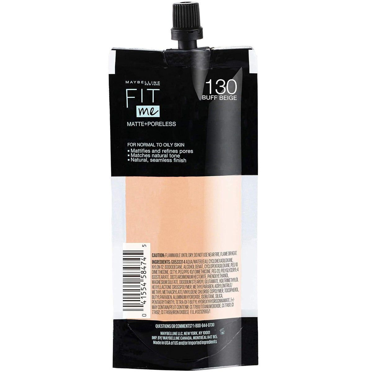 Maybelline New York Fit Me Matte + Poreless Liquid Foundation, Pouch Format, 130 Buff Beige, 1.3 Ounce,