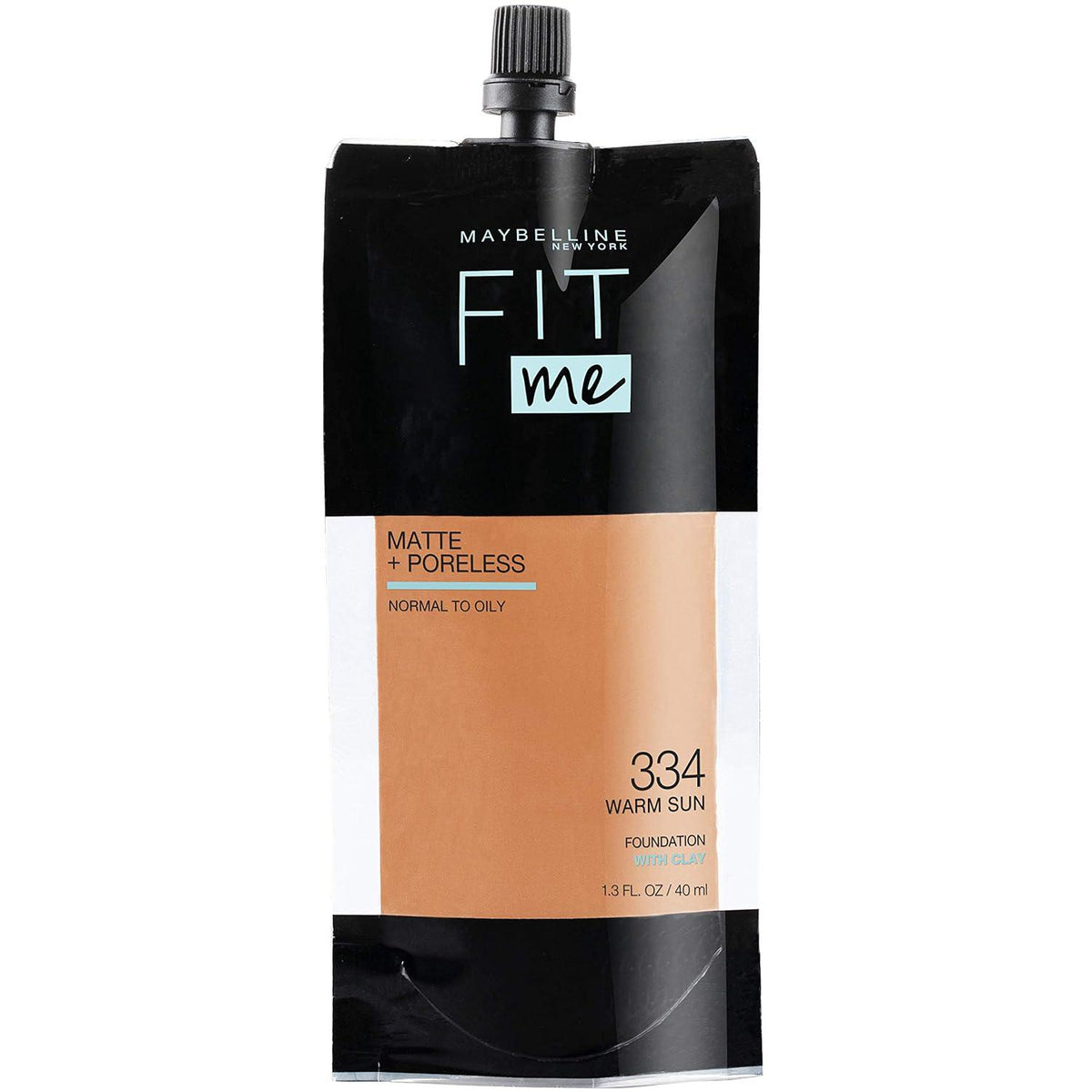 Maybelline New York Fit Me Matte + Poreless Liquid Foundation, Pouch Format, 334 Warm Sun, 1.3 Ounce,