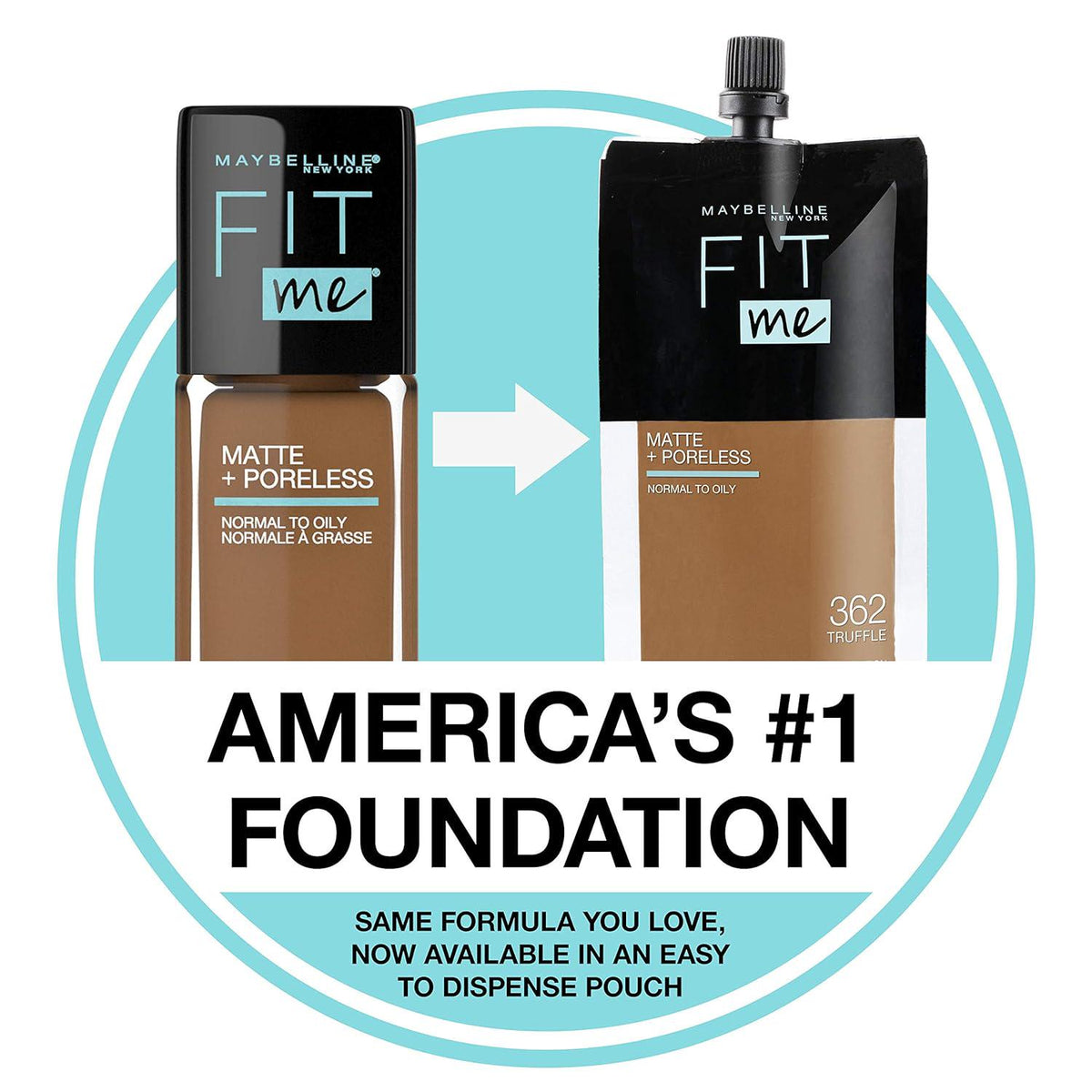 Maybelline New York Fit Me Matte + Poreless Liquid Foundation, Pouch Format, 102 Fair Porcelain, 1.3 Ounce,