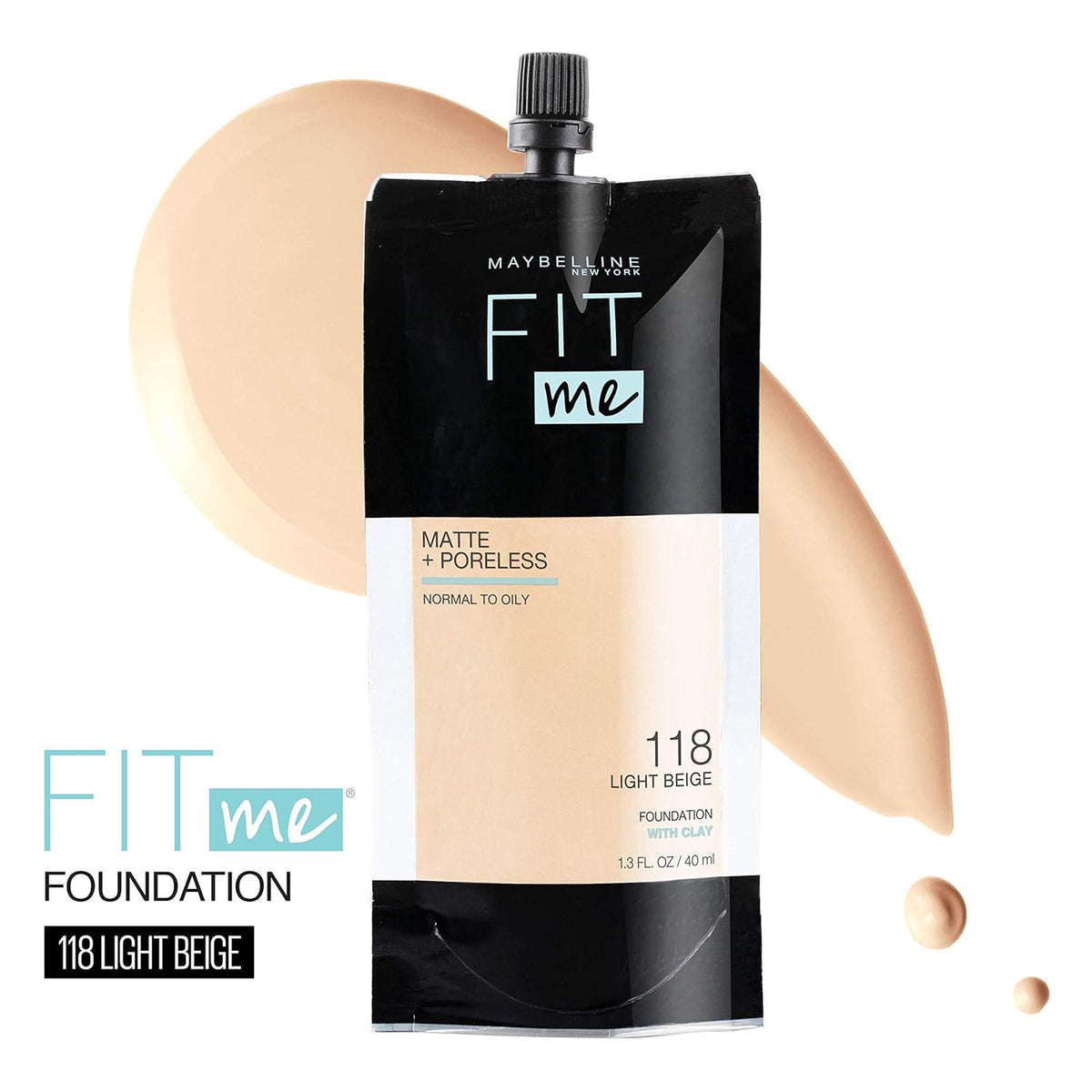 Maybelline New York Fit Me Matte + Poreless Liquid Foundation, Pouch Format, 102 Fair Porcelain, 1.3 Ounce,