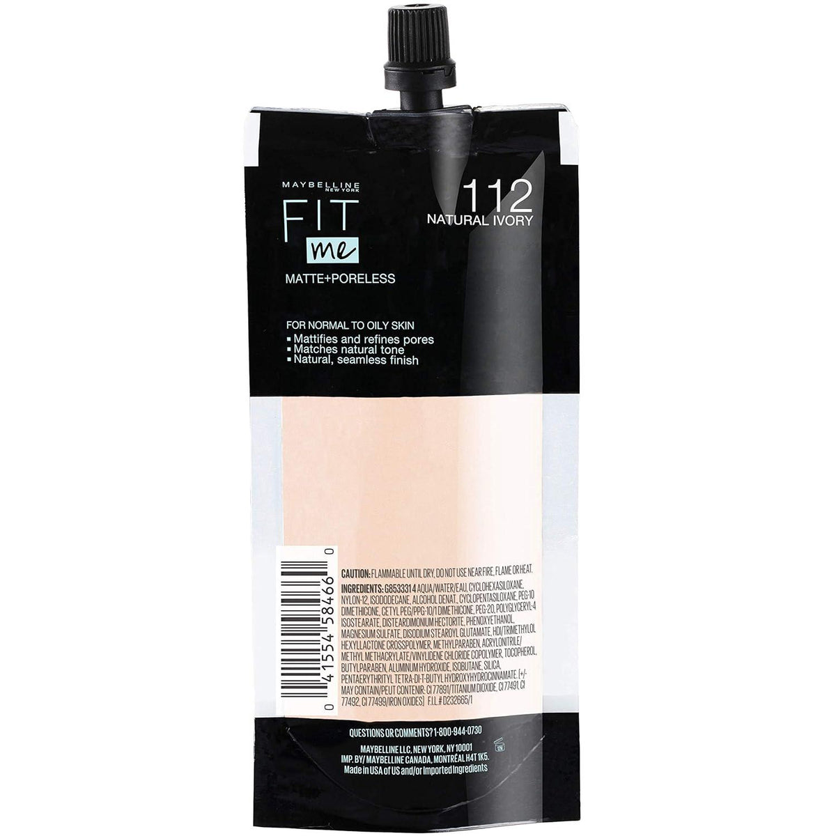 Maybelline New York Fit Me Matte + Poreless Liquid Foundation, Pouch Format, 112 Natural Ivory, 1.3 Ounce,