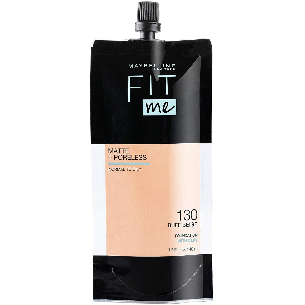 Maybelline New York Fit Me Matte + Poreless Liquid Foundation, Pouch Format, 130 Buff Beige, 1.3 Ounce,