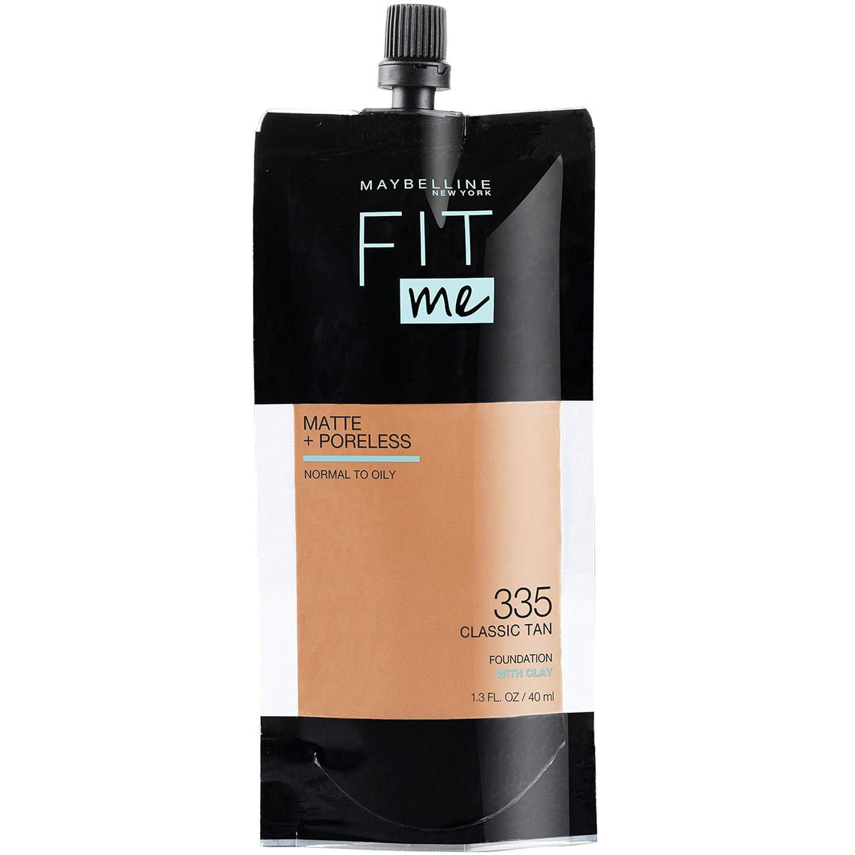 Maybelline New York Fit Me Matte + Poreless Liquid Foundation, Pouch Format, 335 Classic Tan, 1.3 Ounce,
