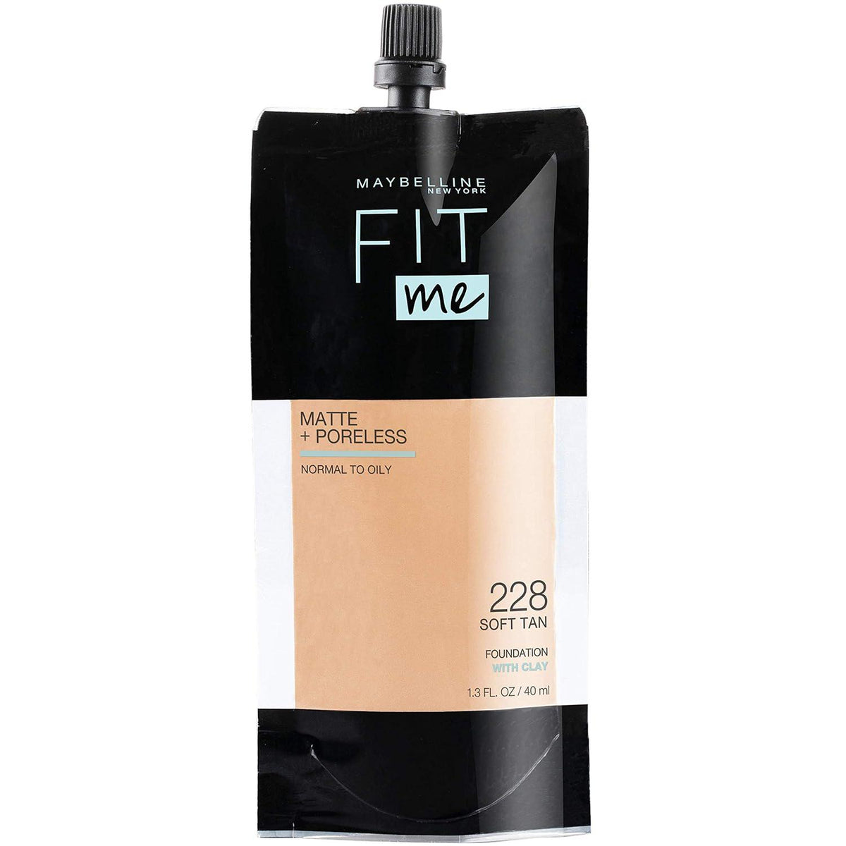 Maybelline New York Fit Me Matte + Poreless Liquid Foundation, Pouch Format, 228 Soft Tan, 1.3 Ounce,