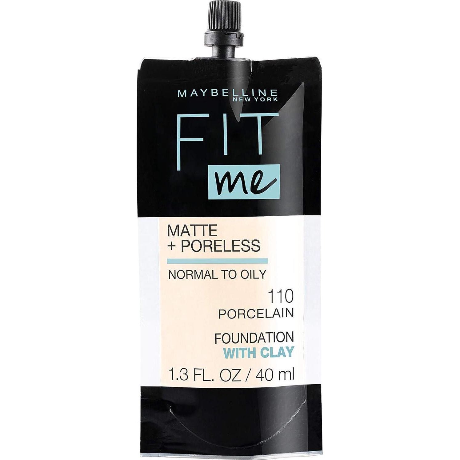 Maybelline New York Fit Me Matte + Poreless Liquid Foundation, Pouch Format, 110 Porcelain, 1.3 Ounce,