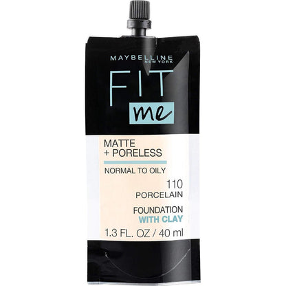 Maybelline New York Fit Me Matte + Poreless Liquid Foundation, Pouch Format, 110 Porcelain, 1.3 Ounce,
