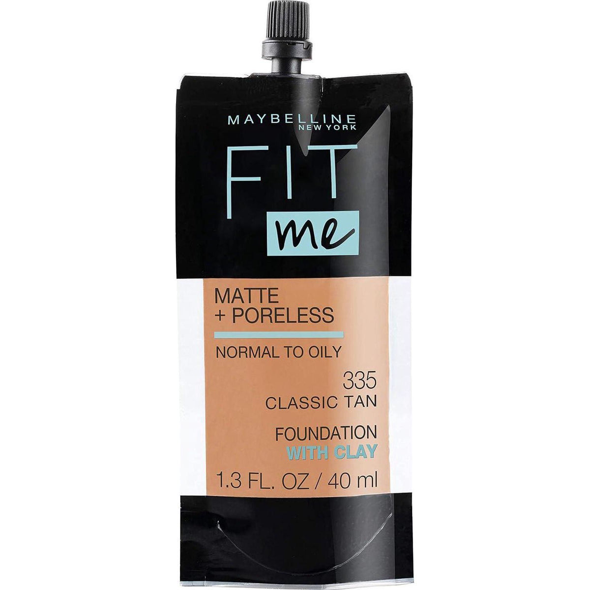 Maybelline New York Fit Me Matte + Poreless Liquid Foundation, Pouch Format, 335 Classic Tan, 1.3 Ounce,