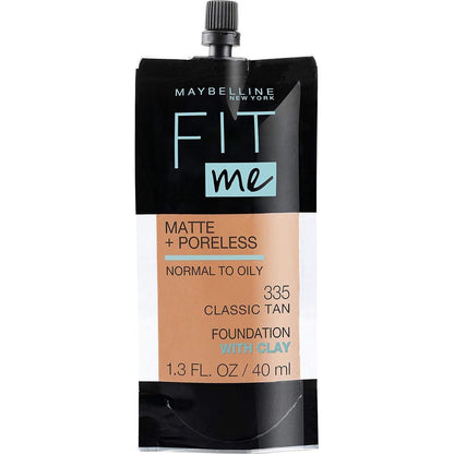 Maybelline New York Fit Me Matte + Poreless Liquid Foundation, Pouch Format, 335 Classic Tan, 1.3 Ounce,