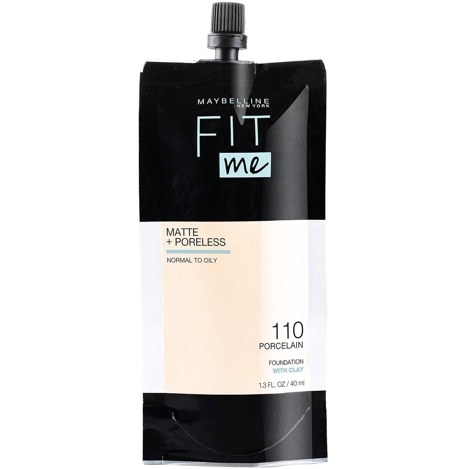 Maybelline New York Fit Me Matte + Poreless Liquid Foundation, Pouch Format, 110 Porcelain, 1.3 Ounce,