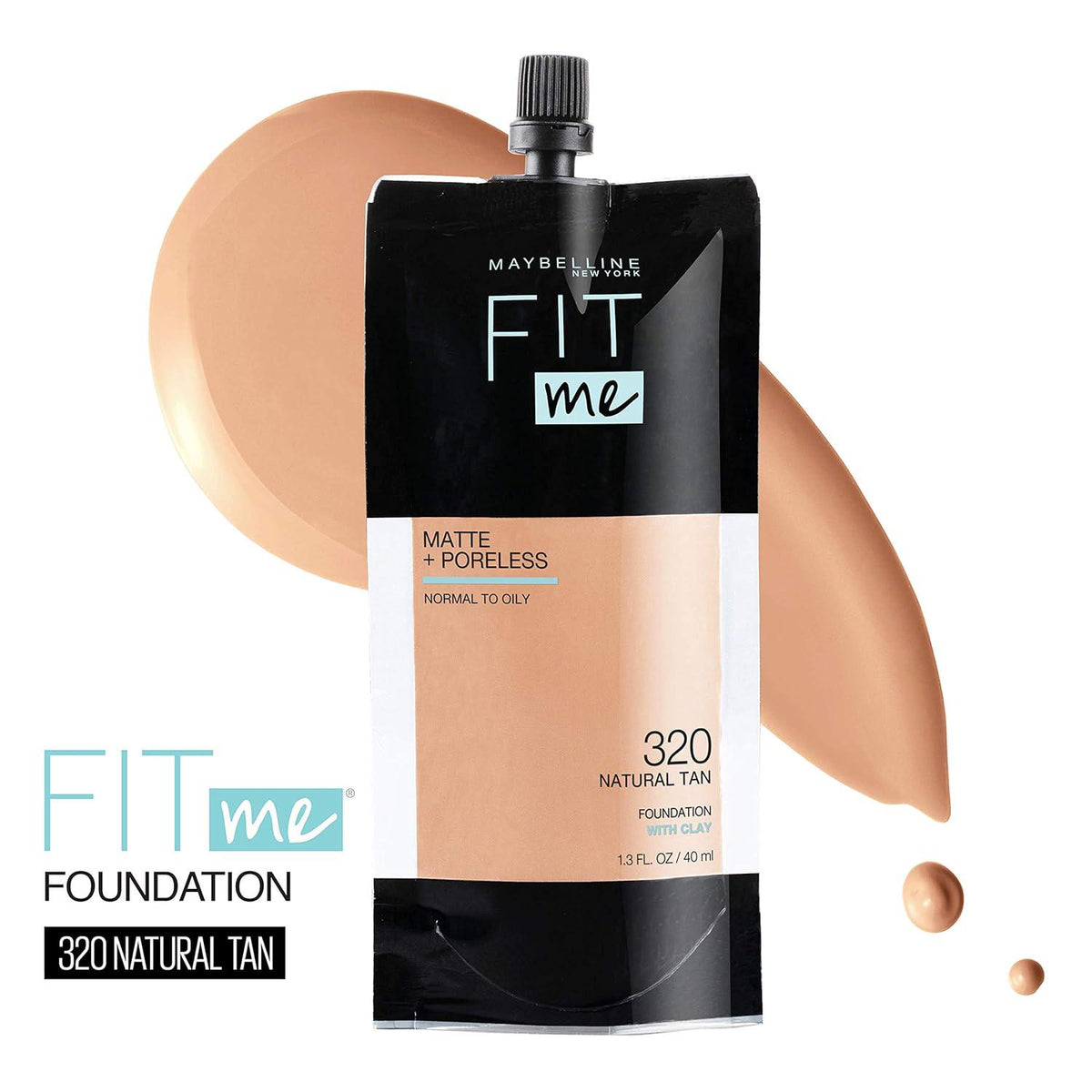 Maybelline New York Fit Me Matte + Poreless Liquid Foundation, Pouch Format, 320 Natural Tan, 1.3 Ounce,
