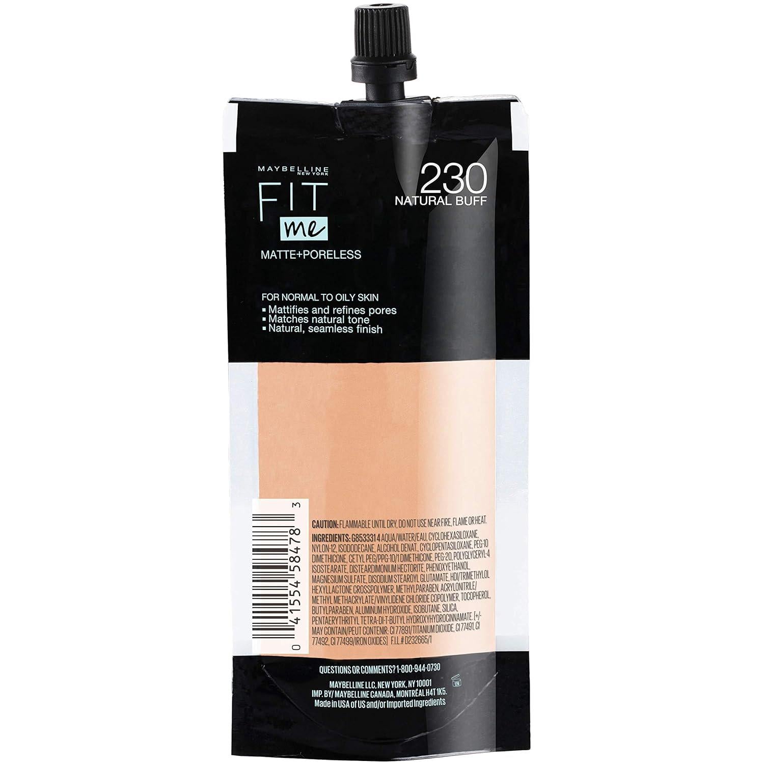 Maybelline New York Fit Me Matte + Poreless Liquid Foundation, Pouch Format, 230 Natural Buff, 1.3 Ounce,