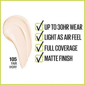 Maybelline Super Stay Foundation, Fair Ivory, 1 Pc, 30HR Wear, Full Coverage, Matte Finish, Sweat & Water Resistant