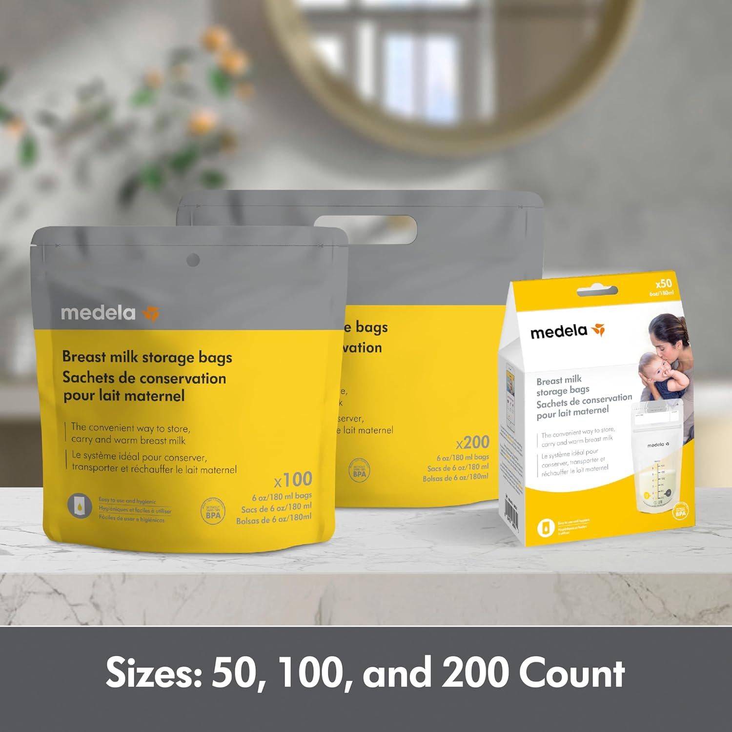 Medela Breastmilk Storage Bags, 200 Count, Ready To Use Breast Milk Storing Bags For Breastfeeding, Self Standing Bag, Space Saving Flat Profile, Hygienically Pre-Sealed, 6 Ounce,