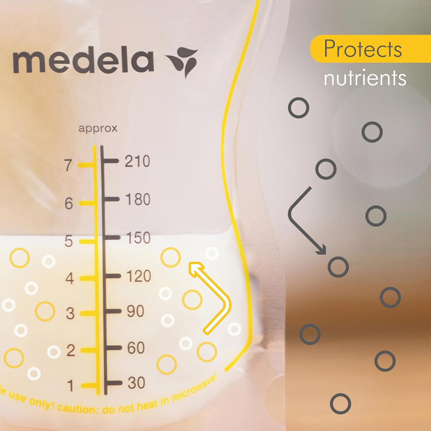 Medela Easy Pour Breastmilk Storage Bags | 200 Count 210ml | Disposable Leakproof Breast Milk Bags With Milk Protection | Recyclable And BPA Free,