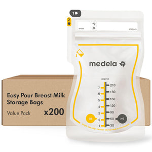 Medela Easy Pour Breastmilk Storage Bags | 200 Count 210ml | Disposable Leakproof Breast Milk Bags With Milk Protection | Recyclable And BPA Free,