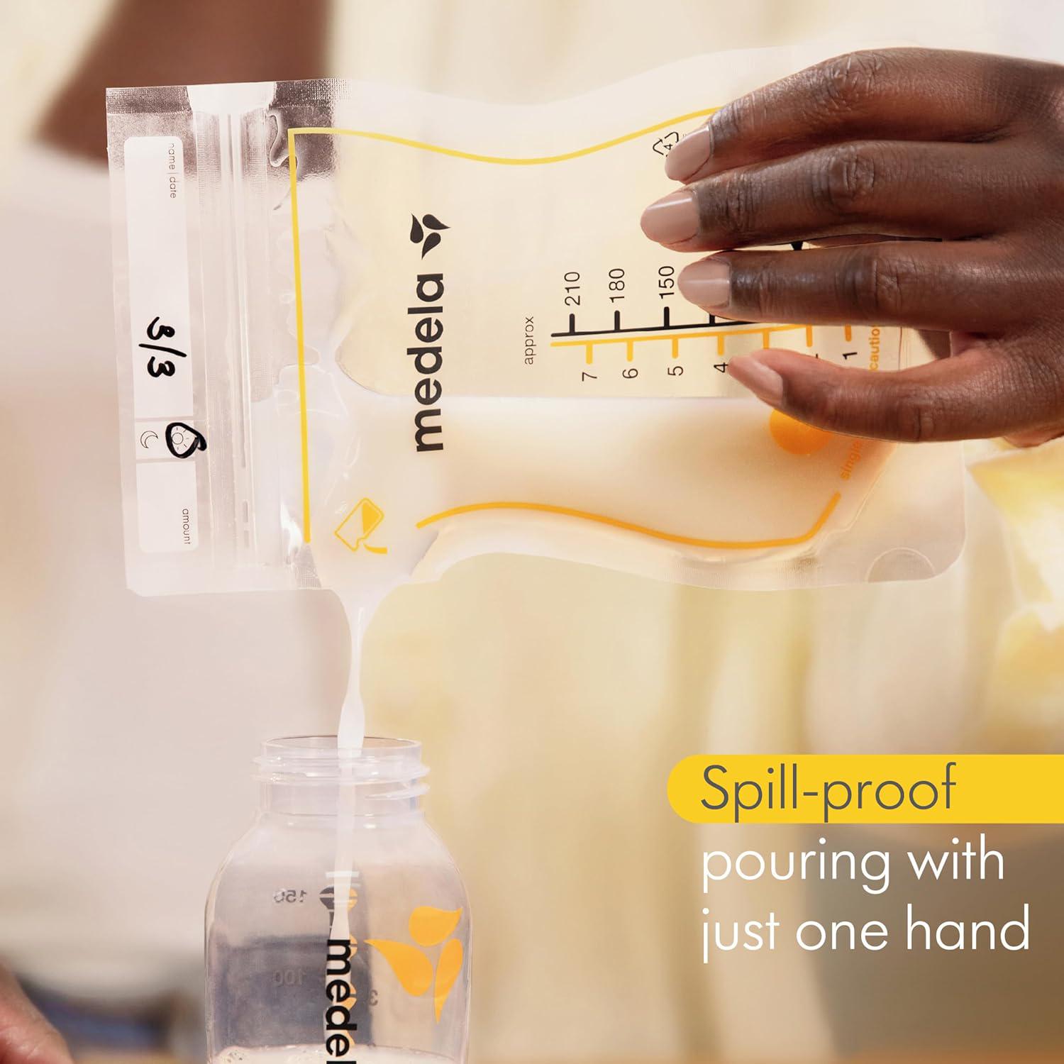 Medela Easy Pour Breastmilk Storage Bags | 100 Count 210ml | Disposable Leakproof Breast Milk Bags With Milk Protection | Recyclable And BPA Free,020451463230