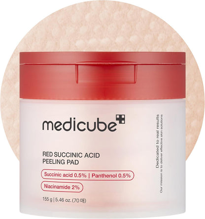 medicube Medicube Red Succinic Acid Panthenol Facial Peeling Pads - Exfoliating Toner Pads For Breakout-Prone Skin With Niacinamide, AHA, BHA, And Soothing Panthenol - Non-Comedogenic