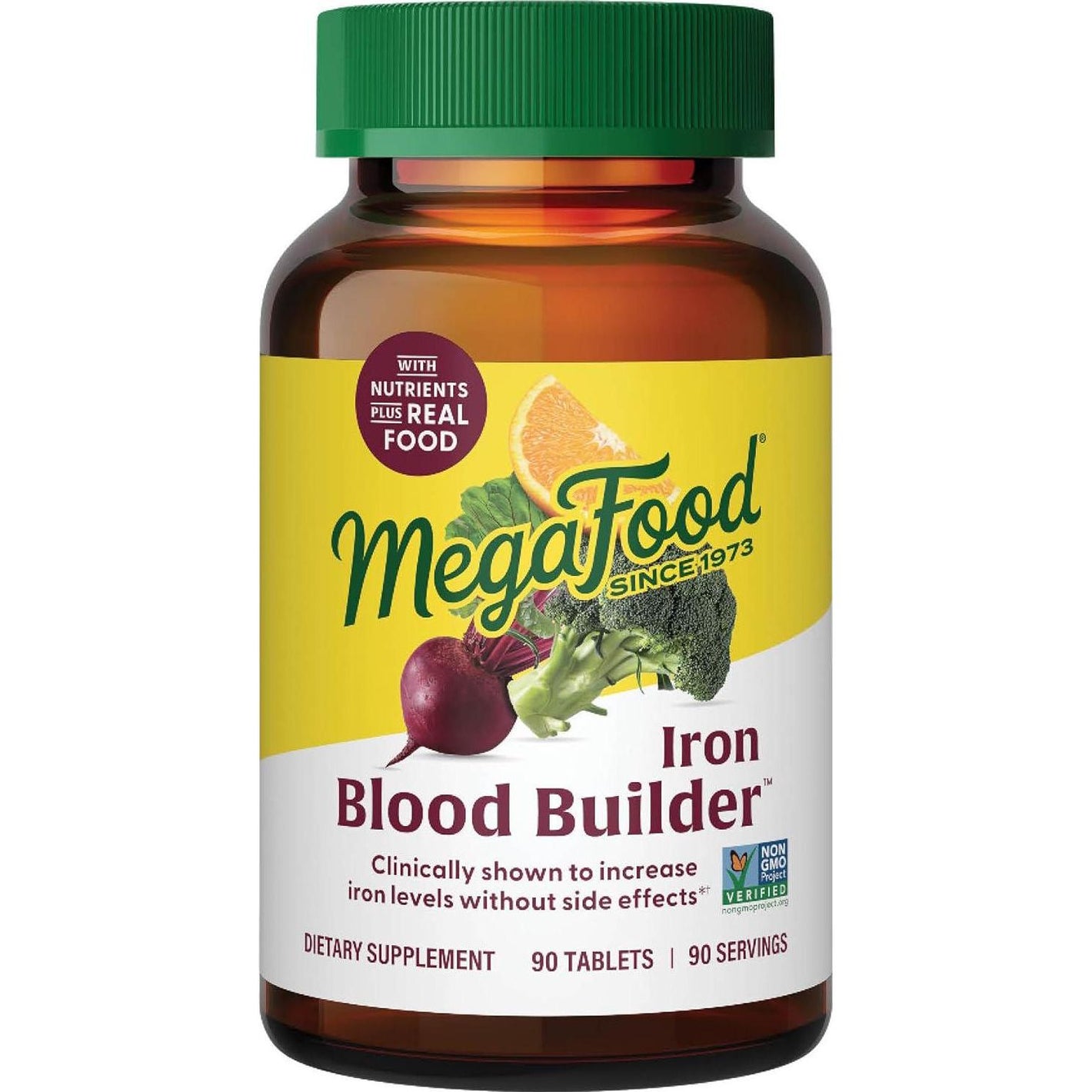 MegaFood Blood Builder Iron Supplement, Clinically Shown to Increase Iron Levels Without Side Effects, Includes Vitamin C, B12 & Folic Acid, Vegan, 90 Tablets