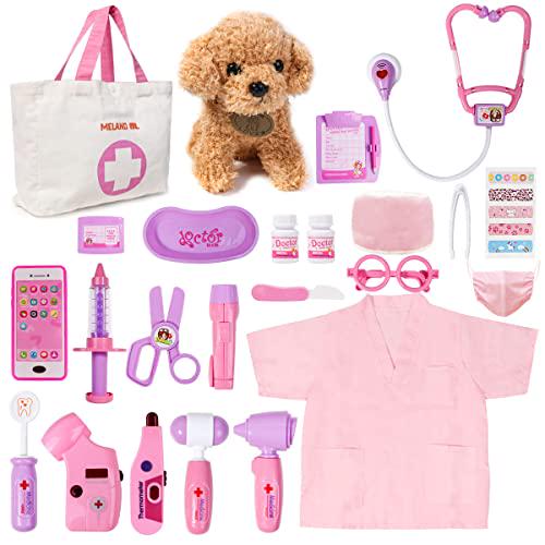 Meland Toy Doctor Kit with Plush Dog Bag and Costume for Girls Ages 3–6 Pretend Play
