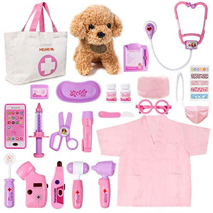 Meland Toy Doctor Kit with Plush Dog Bag and Costume for Girls Ages 3–6 Pretend Play