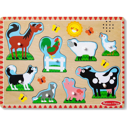 Melissa & Doug Farm Animal Sound Puzzle, 8?Piece Wooden Peg Puzzle with Sound Effects, Kids Learning Toy
