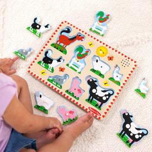 Melissa & Doug Farm Animal Sound Puzzle, 8?Piece Wooden Peg Puzzle with Sound Effects, Kids Learning Toy