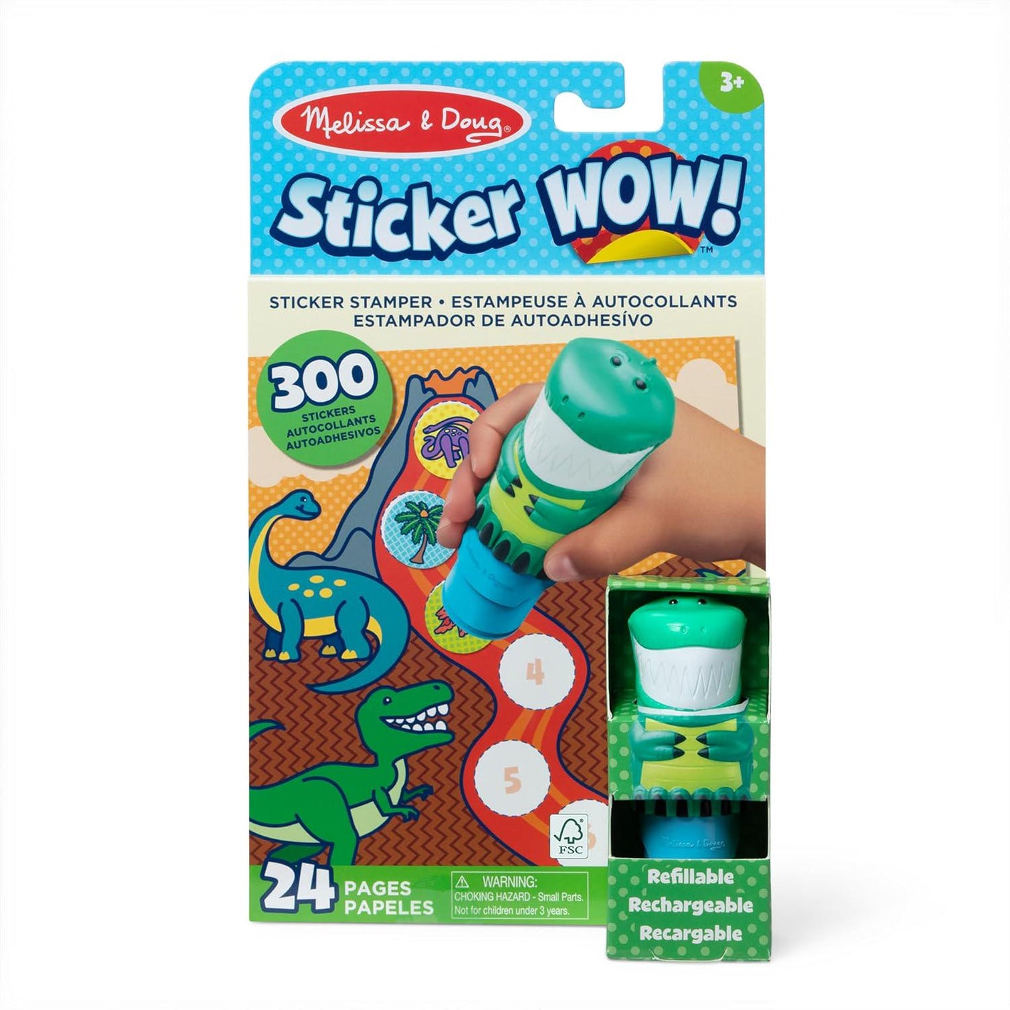 Melissa and Doug Sticker Wow Activity Pad 24 Pages with Dinosaur Stamper 300 Stickers Ages 3 Plus