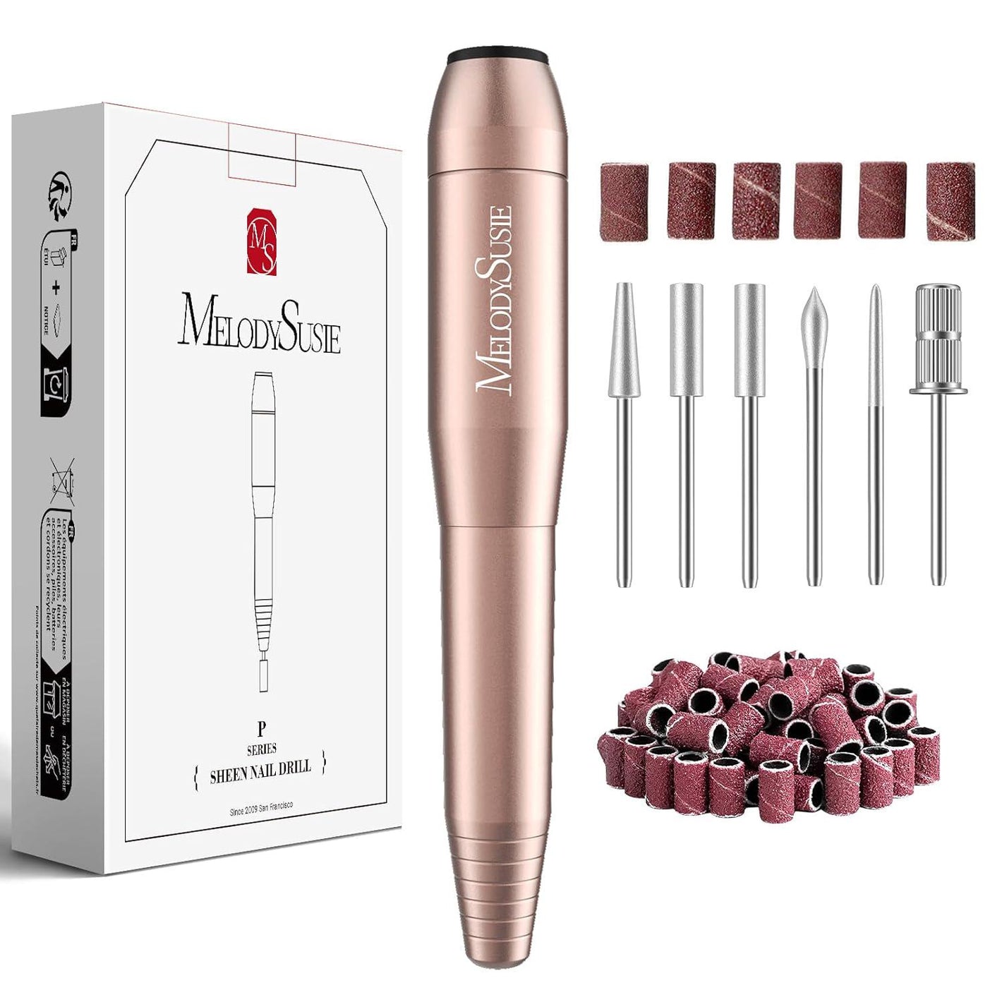 MelodySusie MelodySusie Electric Nail Drill Machine,PC120I Portable Electric Nail File Efile Set For Acrylic Gel Nails, Manicure Pedicure Tool With Nail Drill Bits Sanding Bands Gold