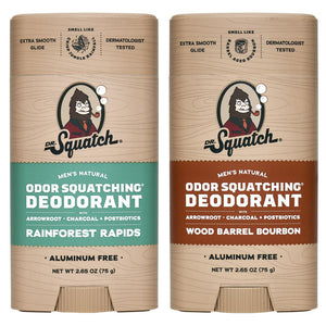 Dr. Squatch Men's Natural Deodorant - Aluminum-Free Deodorant From Dr. Squatch - Natural Deodorizer - Made W/charcoal - Deodorant For Men - Smell Fresh With Rainforest Rapids And Wood Barrel Bourbon (2 Pk)