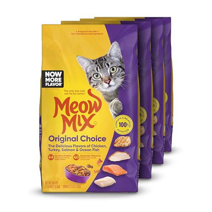 Meow Mix Original Choice Dry Cat Food 3.15 lb Each Pack of 4 Balanced Nutrition for Cats