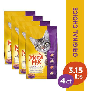 Meow Mix Original Choice Dry Cat Food 3.15 lb Each Pack of 4 Balanced Nutrition for Cats