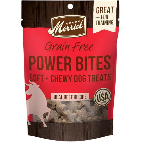 Merrick Power Bites Dog Treats 6 oz Bag Soft and Chewy Grain Free Real Beef Recipe Healthy Snack for Training or Reward