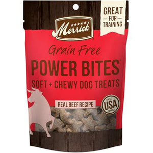 Merrick Power Bites Dog Treats 6 oz Bag Soft and Chewy Grain Free Real Beef Recipe Healthy Snack for Training or Reward