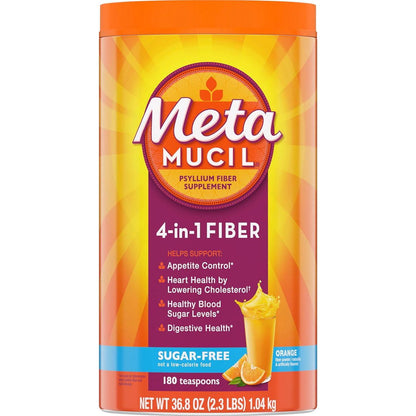 Metamucil Metamucil 4 In 1 Daily Fiber Supplement Powder, Fiber Powder For Digestive Health And Regularity*, Sugar-Free, Orange, Naturally Sourced Psyllium Fiber, 180 Teaspoons
