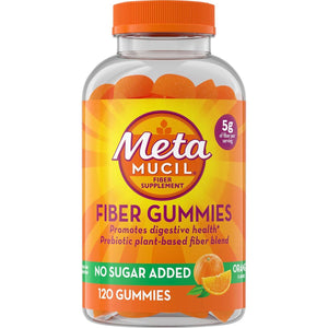 Metamucil Fiber Supplement Gummies, Sugar-Free Orange Flavor, 5g Prebiotic Fiber Blend, 120 Count