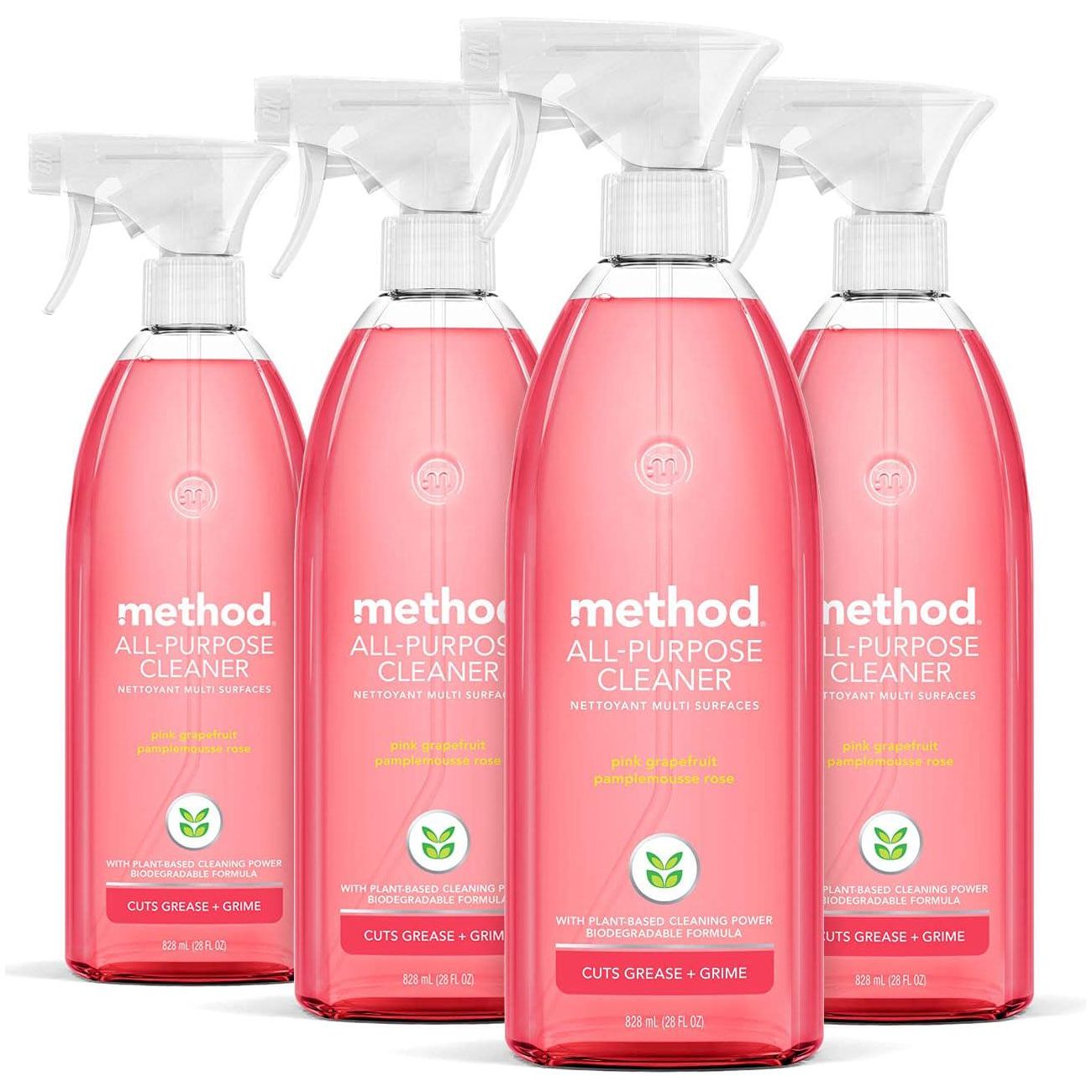 Method Method All-Purpose Cleaner Spray, Pink Grapefruit, Plant-Based And Biodegradable Formula Perfect For Most Counters, Tiles And More, 28 Fl Oz, (Pack Of 4)