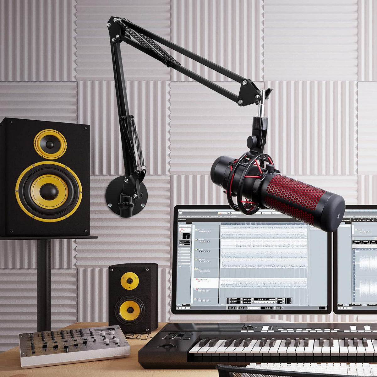 Microphone Wall Mount Boom Arm - Microphone Wall Mount For Mic Holder Horizontal Mounting Wall Space Saving Desktop Metal Mic Stand Clamp By SUNMON,